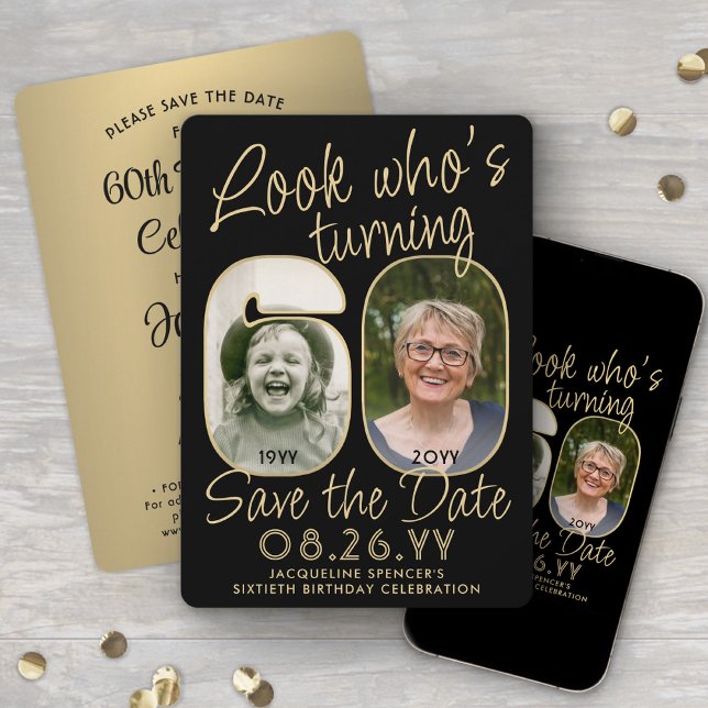 Reserva La Fecha Mira quién es el 60 Black & Gold 2 Photo Birthday  (Subido por el creador)