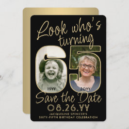 Reserva La Fecha Mira quién es el 65 Black & Gold 2 Photo Birthday 