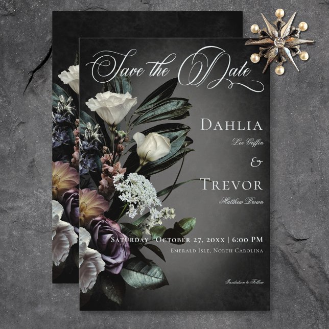 Reserva La Fecha Misterioso gótico oscuro Boda de desenfoque floral (Dark Gothic Mysterious Muted Floral Blur Wedding Save The Date)