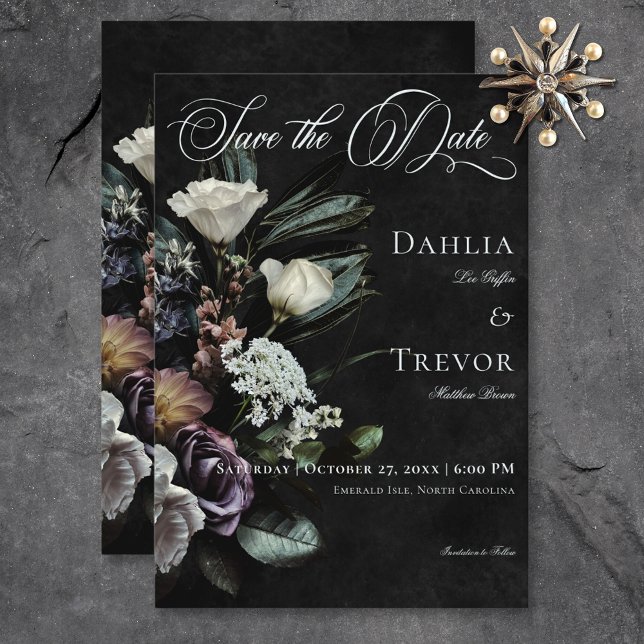 Reserva La Fecha Misterioso gótico oscuro Boda floral silencioso (Dark Gothic Mysterious Muted Floral Wedding Save The Date)