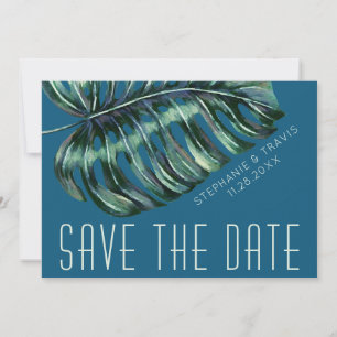 Reserva La Fecha Mod Monstera Leaf Green y Moody Blue Boda