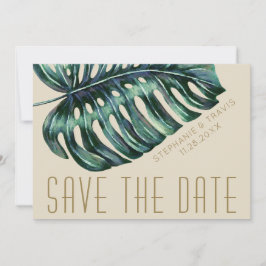 Reserva La Fecha Mod Monstera Leaf Green y Tan Boda