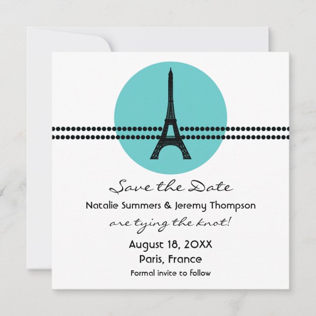 Reserva La Fecha Mod Parisian Dots Save the Date Invite, Aqua (Anverso)