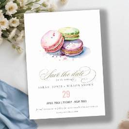 Reserva La Fecha Moda acuarela Macarons Boda de panadería