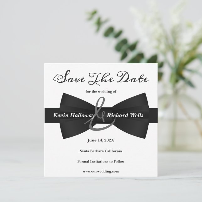 Reserva La Fecha Moda Black Tie Gay Wedding Save The Date (Anverso de pie)
