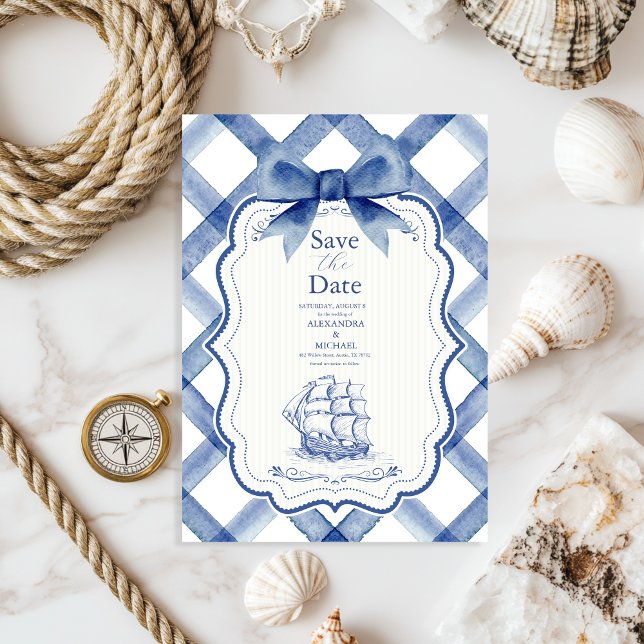 Reserva La Fecha Moda Boda de Bow Azul de la Marina Náutica (Subido por el creador)