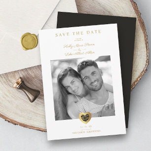 Reserva La Fecha Moda Boda de fotografía de corazón negro y dorado