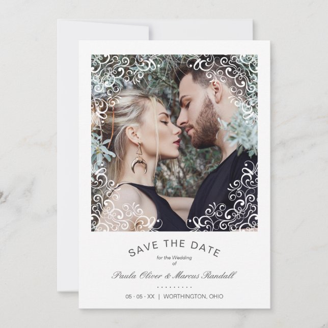 Reserva La Fecha Moda Boda fotográfico de efecto de brillo blanco (Anverso)