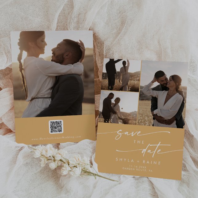 Reserva La Fecha Moda Boho Amarillo Marigold Multi Photo QR Code (Subido por el creador)