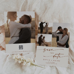 Reserva La Fecha Moda Boho Crema Bohemiana Código QR multifoto