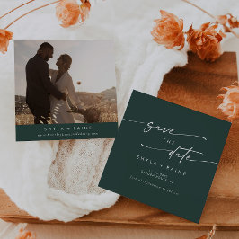 Reserva La Fecha Moda Boho Emerald Green Square Foto de vuelta