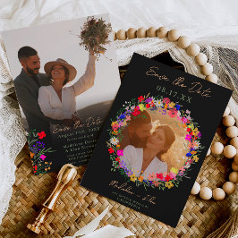 Reserva La Fecha Moda boho flor salvaje brillante 2 fotos boda