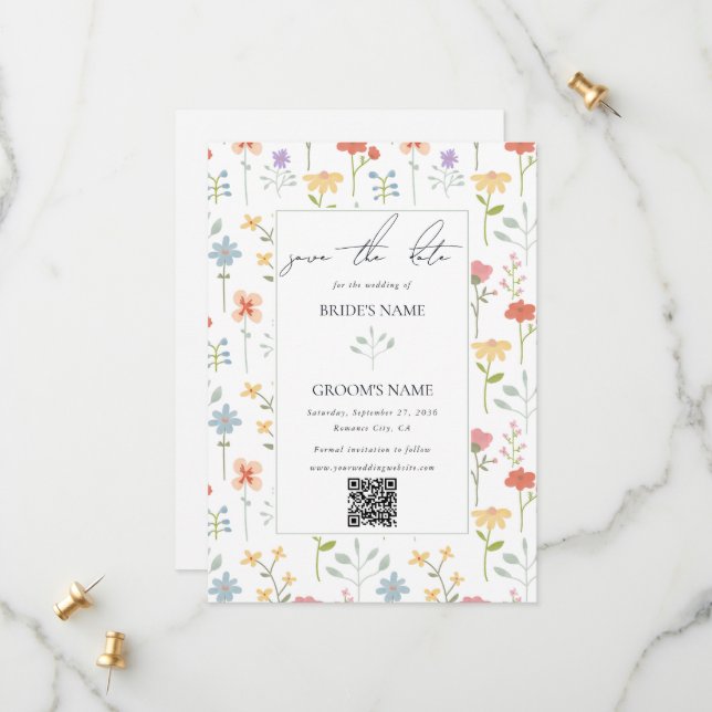 Reserva La Fecha Moda Boho Flores silvestres Boda floral moderna (Anverso/Reverso In Situ)