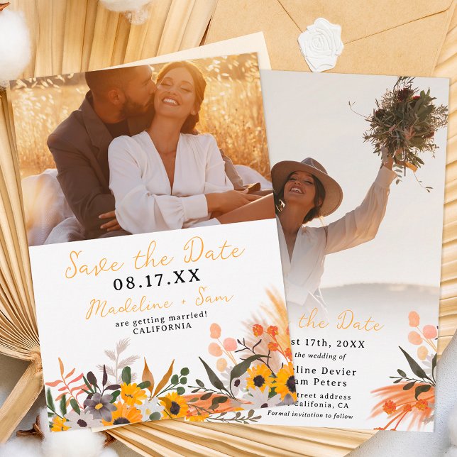 Reserva La Fecha Moda Boho girasoles naranja rústico 2 boda de foto (Subido por el creador)