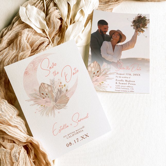 Reserva La Fecha Moda boho pampas rústico boda de luna floral (Subido por el creador)