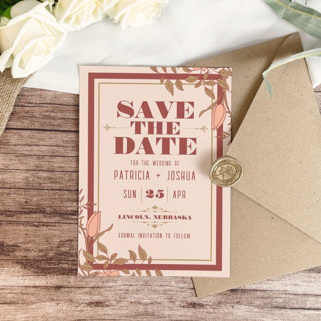 Reserva La Fecha Moda Boho Rubor Beige Wedding Save the Date (Subido por el creador)