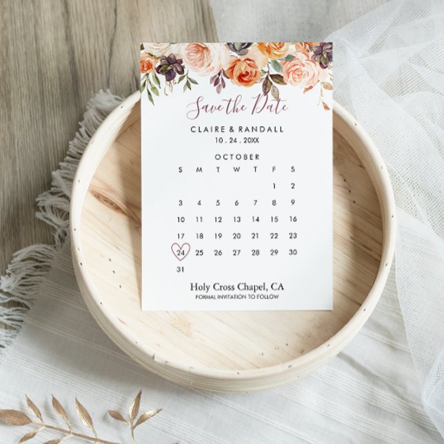 Reserva La Fecha Moda clásica Boho Floral Guardar calendario (Subido por el creador)