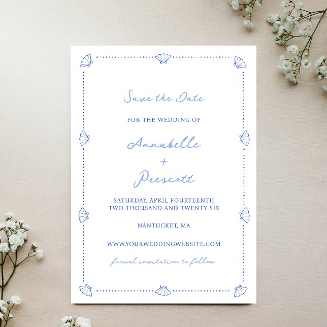 Reserva La Fecha Moda costera borde de la cubierta sin foto Boda az (Customize this elegant save the date with your details—ideal for beachfront, and coastal weddings.)