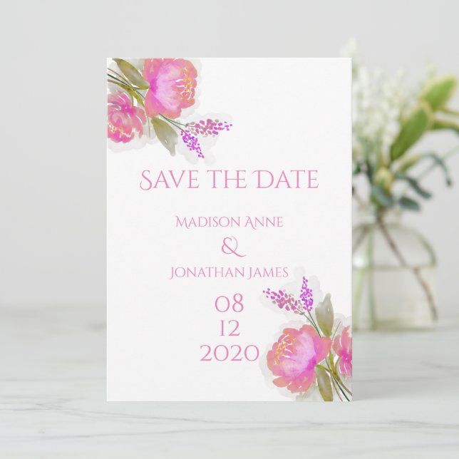 Reserva La Fecha Moda de Bonito personalizada con estilo floral ros (Anverso de pie)