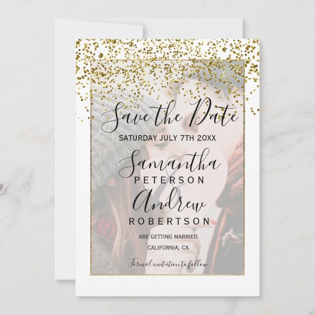 Reserva La Fecha Moda de oro blanco salva al boda de la foto (Anverso)