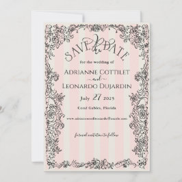 Reserva La Fecha Moda de París Ornate Boda de franjas rosadas