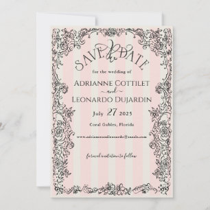 Reserva La Fecha Moda de París Ornate Boda de franjas rosadas