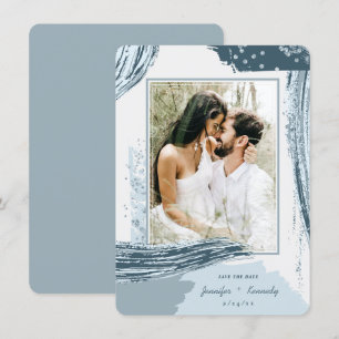 Reserva La Fecha Moda Dusty Blue Abstract Pincel de pintura Strokes