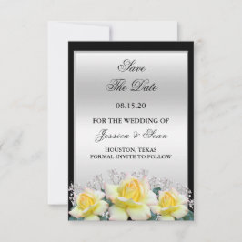 Reserva La Fecha Moda Elegante Rosas Boda Plata