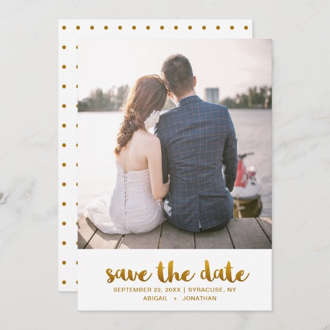 Reserva La Fecha Moda Faux Gold Script con Dots Photo (Anverso / Reverso)