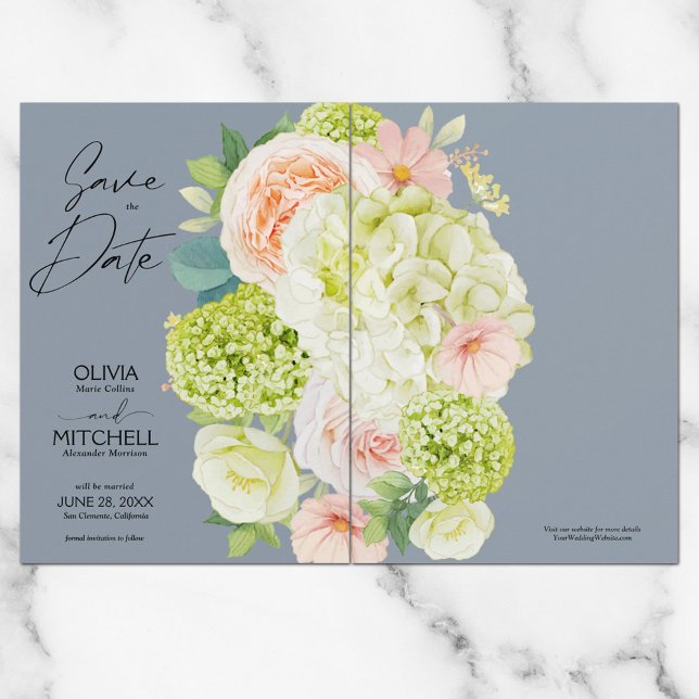 Reserva La Fecha Moda Floral Dusty Blue Boda (Subido por el creador)