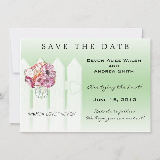 Reserva La Fecha Moda Floral Mason Jar Wedding Guardar la fecha (Anverso)