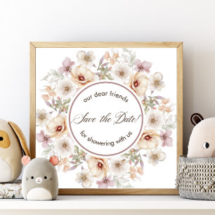 Reserva La Fecha Moda Floral Watercolor Baby en Bloom Baby Shower