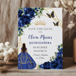 Reserva La Fecha Moda Flores Azules Reales Princesa Quinceañera