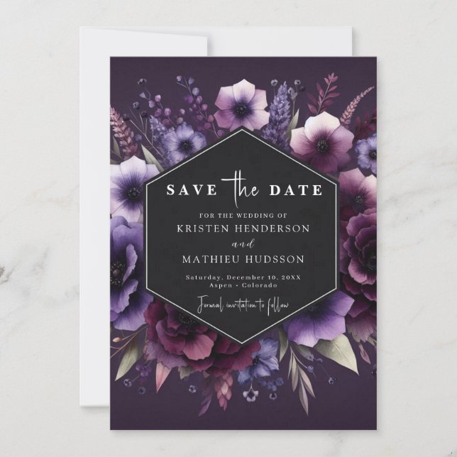 Reserva La Fecha Moda Flores Boda Purple Floral (Anverso)