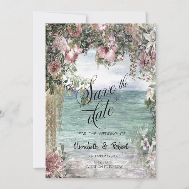 Reserva La Fecha Moda Flores Océanos Salven La Fecha (Anverso)