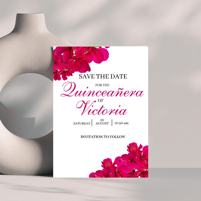 Reserva La Fecha Moda Fuchsia y Rosas rosados Quinceañera (Subido por el creador)