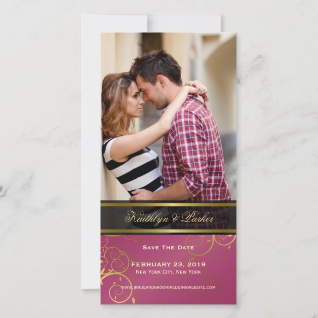 Reserva La Fecha Moda Golden Spiral Vines  Elegante Rosa Foto (Anverso)