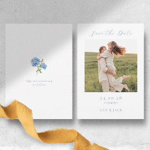 Reserva La Fecha Moda Hydrangea Script Photo Save the Date Card
