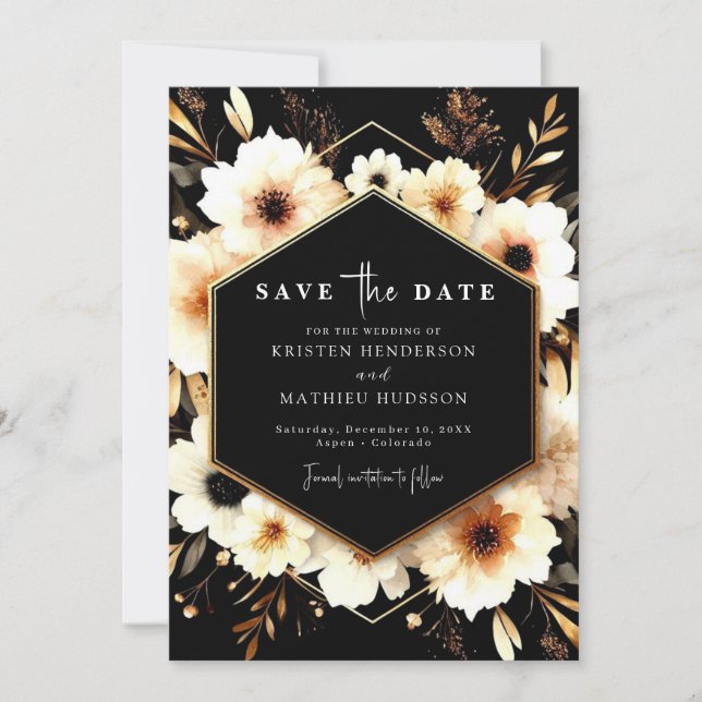 Reserva La Fecha Moda Lovely Gold y Boda negro (Anverso)
