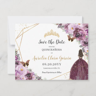 Reserva La Fecha Moda Mauve Plum Purple Floral Tiara Quinceañera
