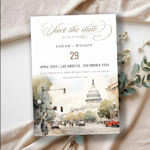 Reserva La Fecha Moda Mínima Washington DC, Boda de acuarela de EE.