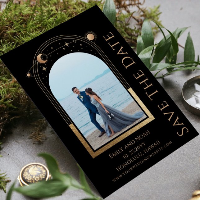 Reserva La Fecha Moda mística Black Gold Sun Moon Star Space (Subido por el creador)