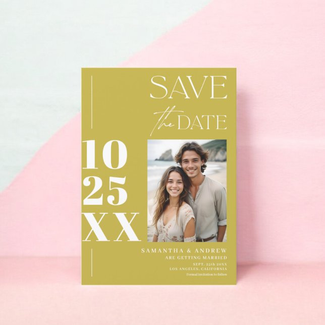 Reserva La Fecha Moda moderna boda de escritura en negrita simple l (Modern chic simple bold script lime green wedding save the date)