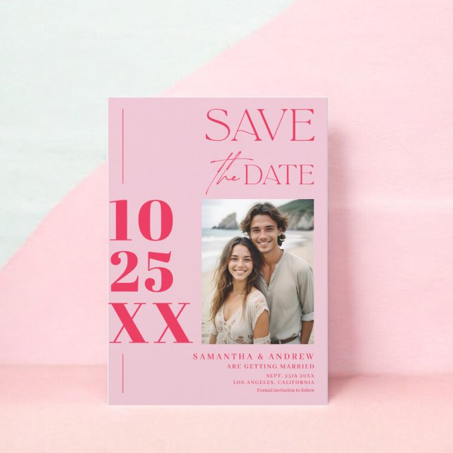 Reserva La Fecha Moda moderna guión simple negrita boda rosa retro (Modern chic simple bold script Retro pink wedding Save The Date)