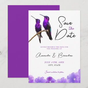 Reserva La Fecha Moda Morado Hummingbirds y Petales Boda