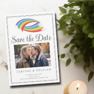 Reserva La Fecha Moda Ola arcoiris Foto de pareja LGBT
