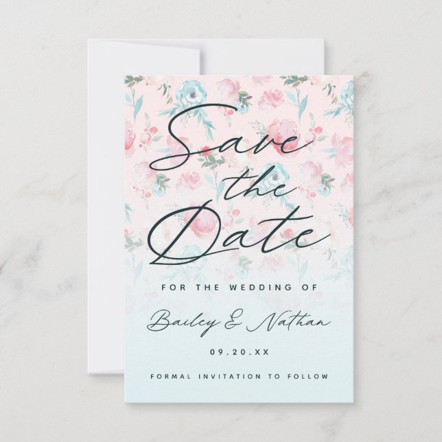 Reserva La Fecha Moda Ombre Rosa Jardín Francés Floral Peony Boda (Anverso)