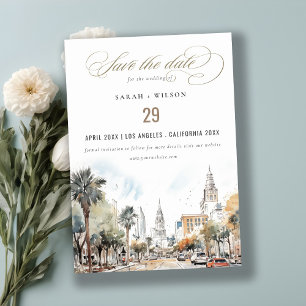 Reserva La Fecha Moda Orlando Florida Skyline Watercolor Boda