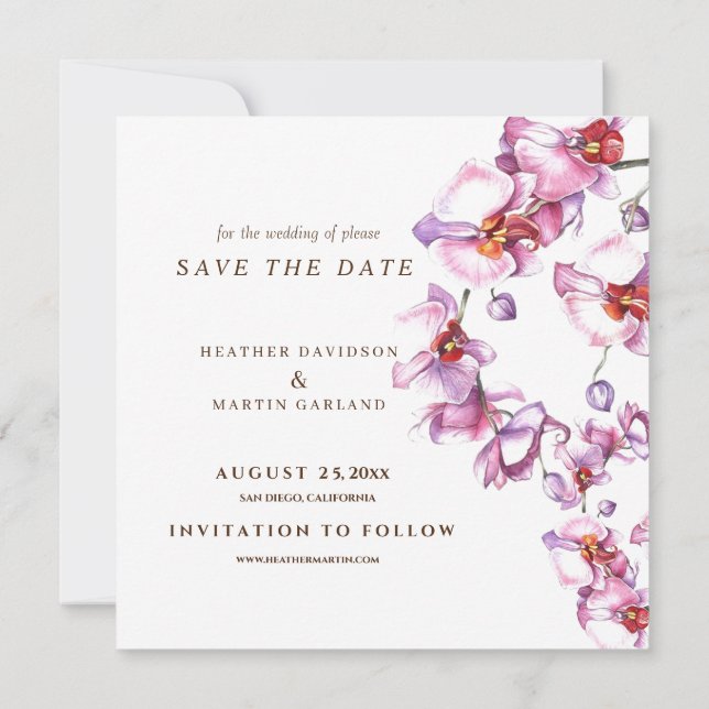 Reserva La Fecha Moda Orquídea Boda moderno de fotografía (Reverso)