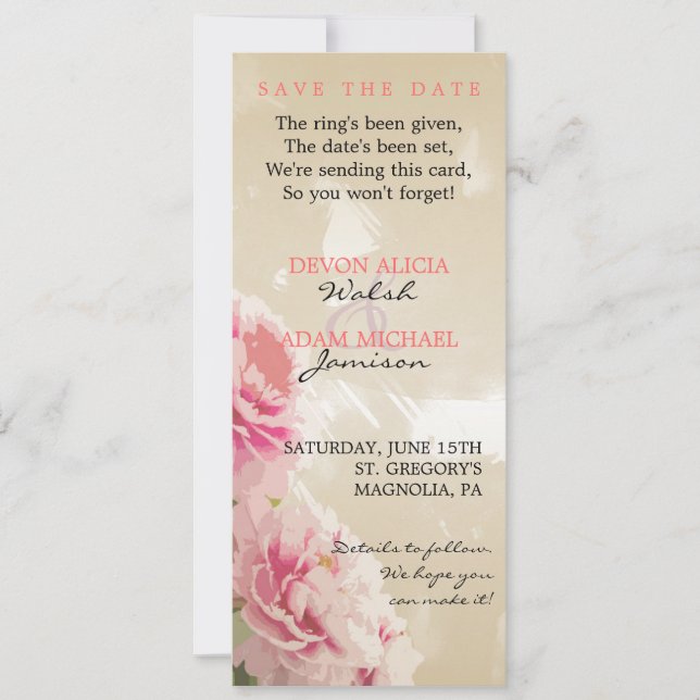 Reserva La Fecha Moda Peony Floral Wedding Save the Date (Anverso)